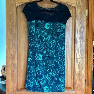 Green & black dress with lace top